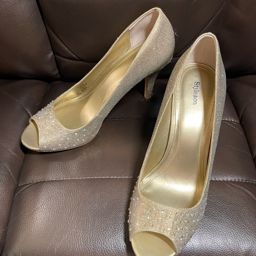Style & Co. Glittering Gold Peep-Toe Heels
